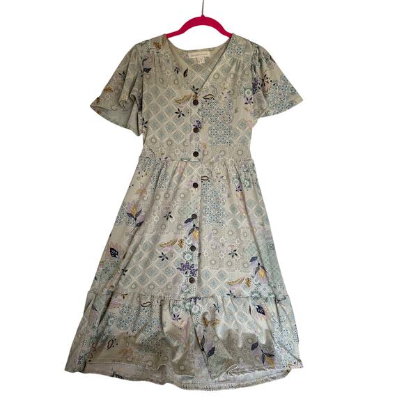 Monteau Los Angeles Patchwork Print summer Dress Womens Med Cottagecore bohemian - Picture 2 of 8